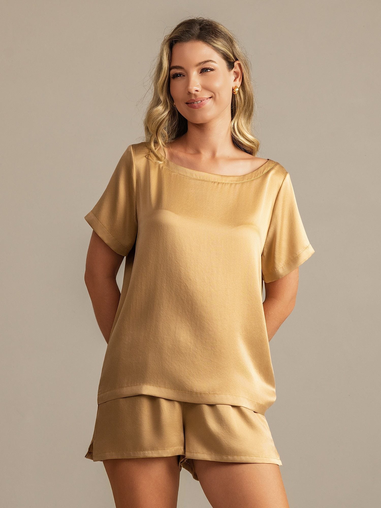 [Tan] SilkSilky-SE 19Momme Silke Womens Pajamas 007,