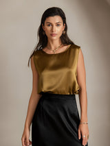 [Brun] SilkSilky-SE Sleeveless Round Neck Cami Toppar 003