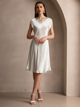 [Ljusgrön] SilkSilky-SE Cap Sleeve V Neck Nattlinne 005