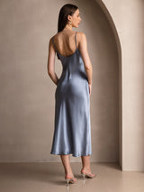 [Gråblå] SilkSilky-SE Spaghetti Strap V Neck Klänning 002
