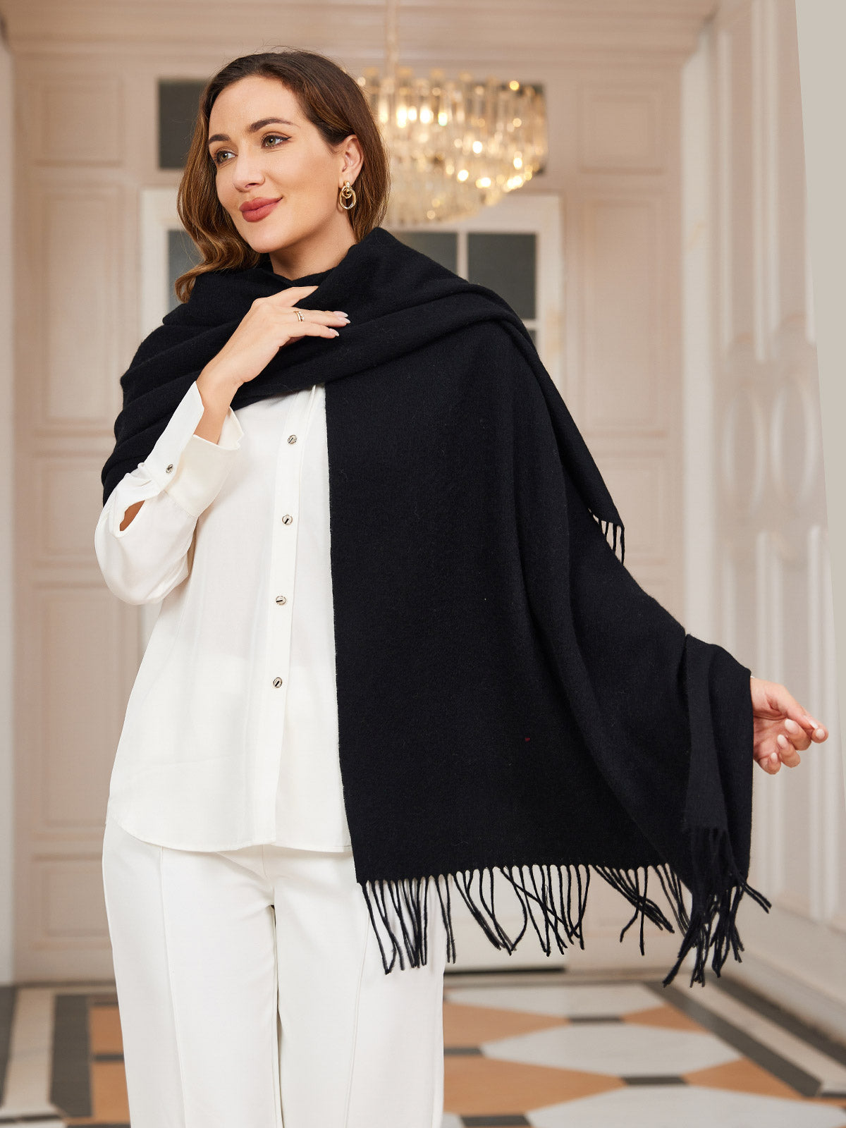 [Svart] SilkSilky-SE Ull Scarf 004