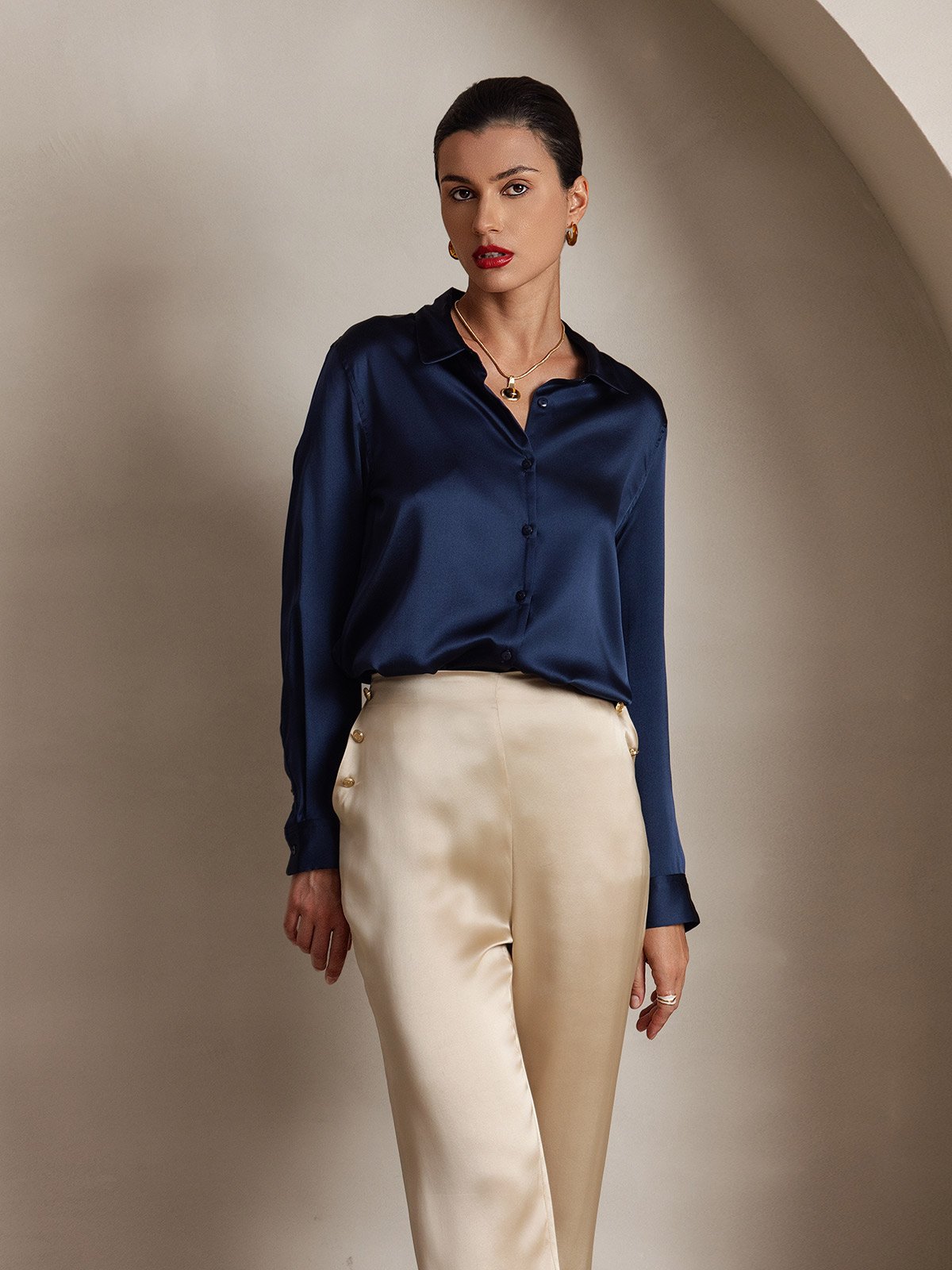 [Champagne] SilkSilky-SE 19Momme Silke Womens Pants 007