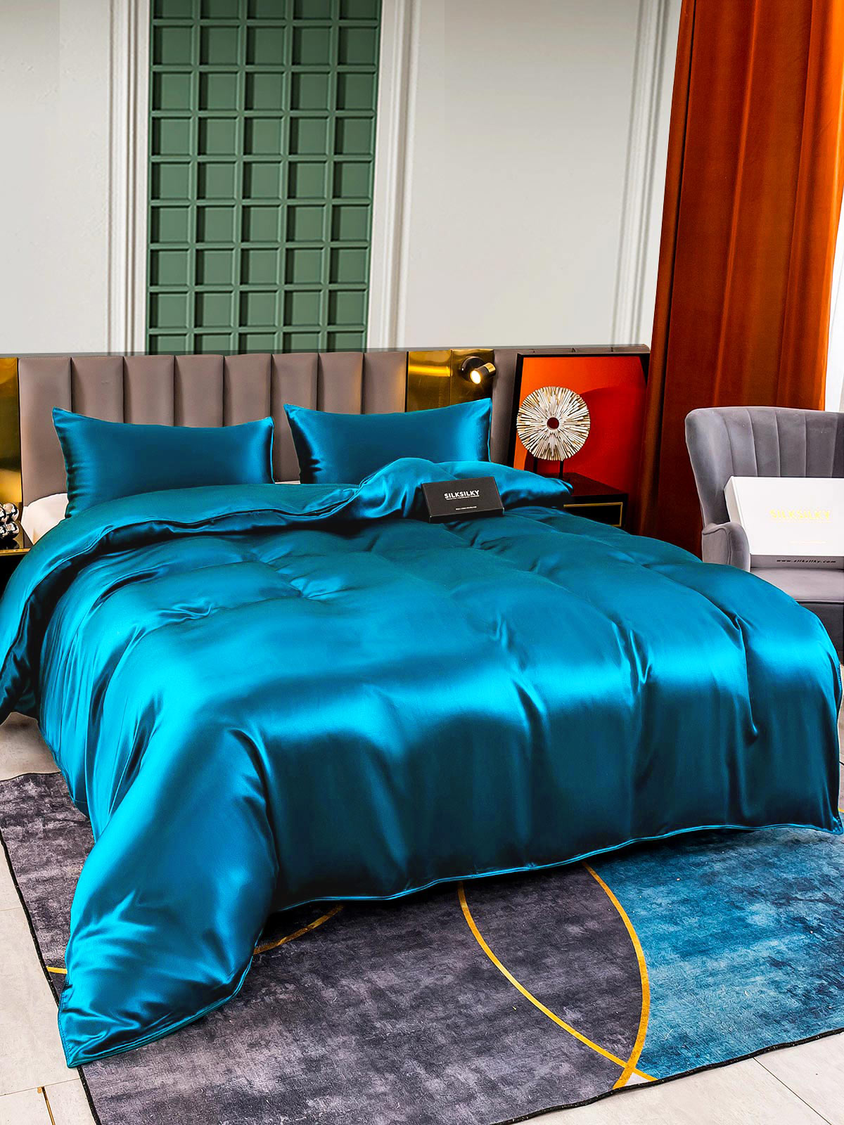 [Kungsblått] SilkSilky-SE 25Momme Rent Silke Bedding Set 004