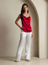 [Vin] SilkSilky-SE 19Momme Spaghetti Rem Cowl Halsringning Cami Toppar 008
