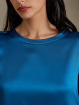 [Kungsblått] SilkSilky-SE 3/4 Sleeve Round Neck Klänning 004