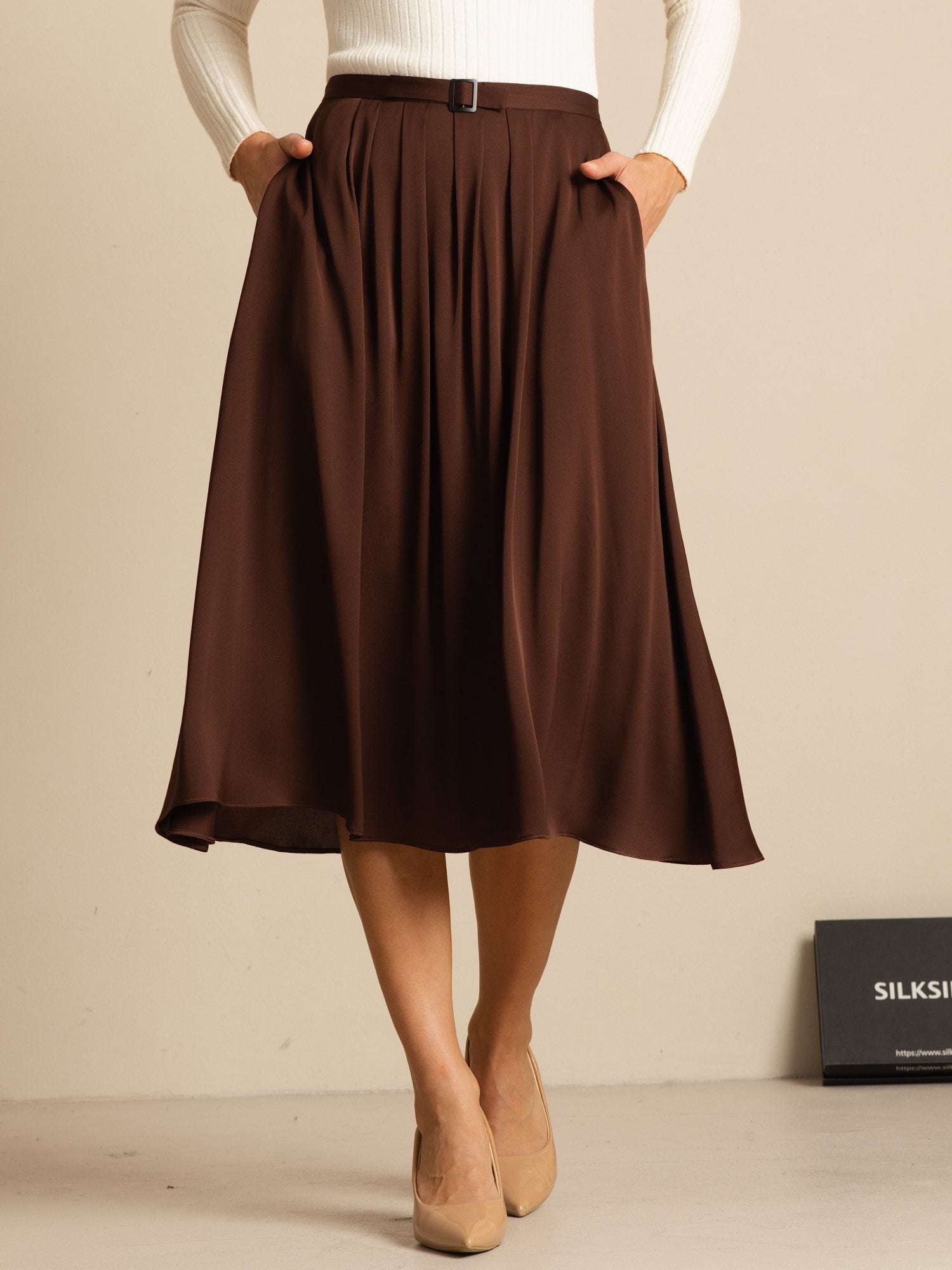 [Mörk Choklad] SilkSilky-SE 19Momme Silke Skirt 001