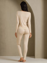 [Beige] SilkSilky-SE Long Sleeve V Neck Dam Långkalsonger 002
