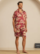 [Vinröd Drake] SilkSilky-SE Short Sleeve Notchkrage Herr Pyjama 006