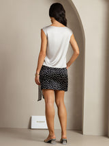 [Silver] SilkSilky-SE Cap Sleeve Cowl Neck Dam T-Shirt 002