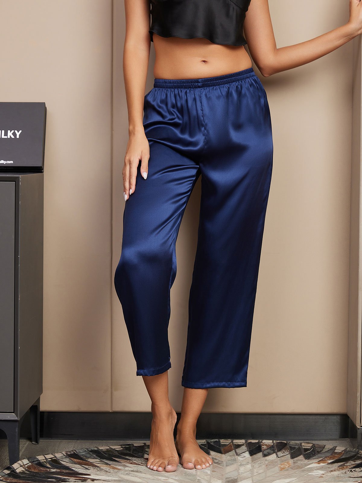 [Mörkblå] SilkSilky-SE Rent Silke Womens Sleep Bottoms 004