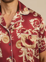 [Vinröd Drake] SilkSilky-SE Short Sleeve Notchkrage Herr Pyjama 002