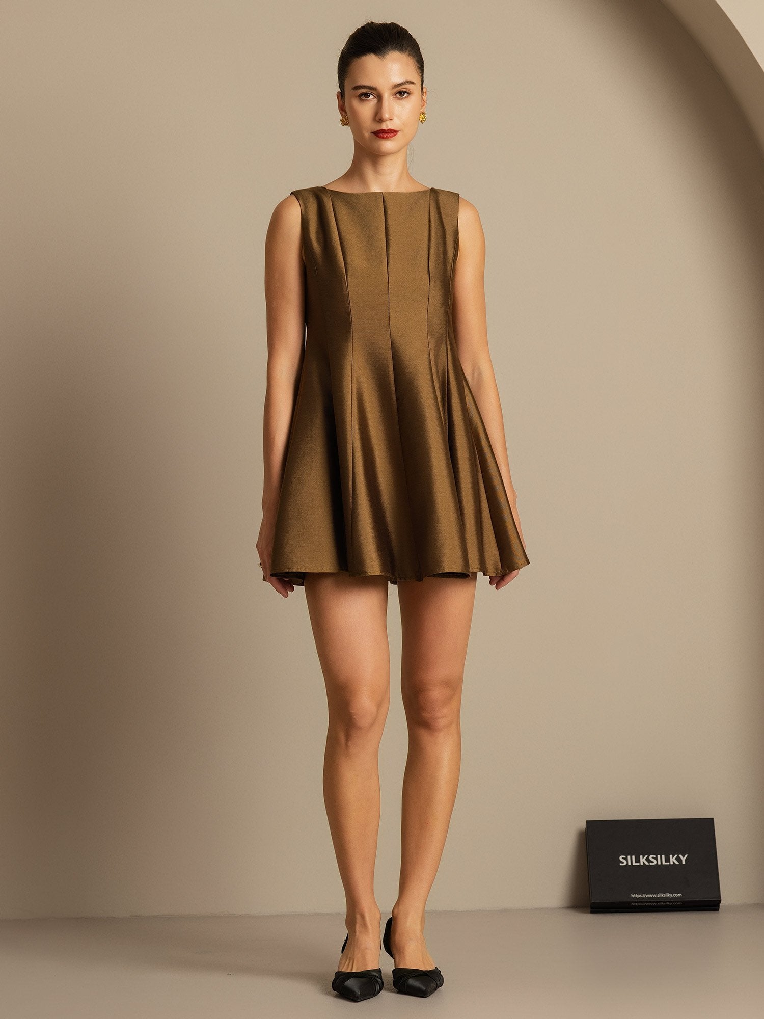 [Brons] SilkSilky-SE 32Momme Silk-Wool Blend Dress 007,