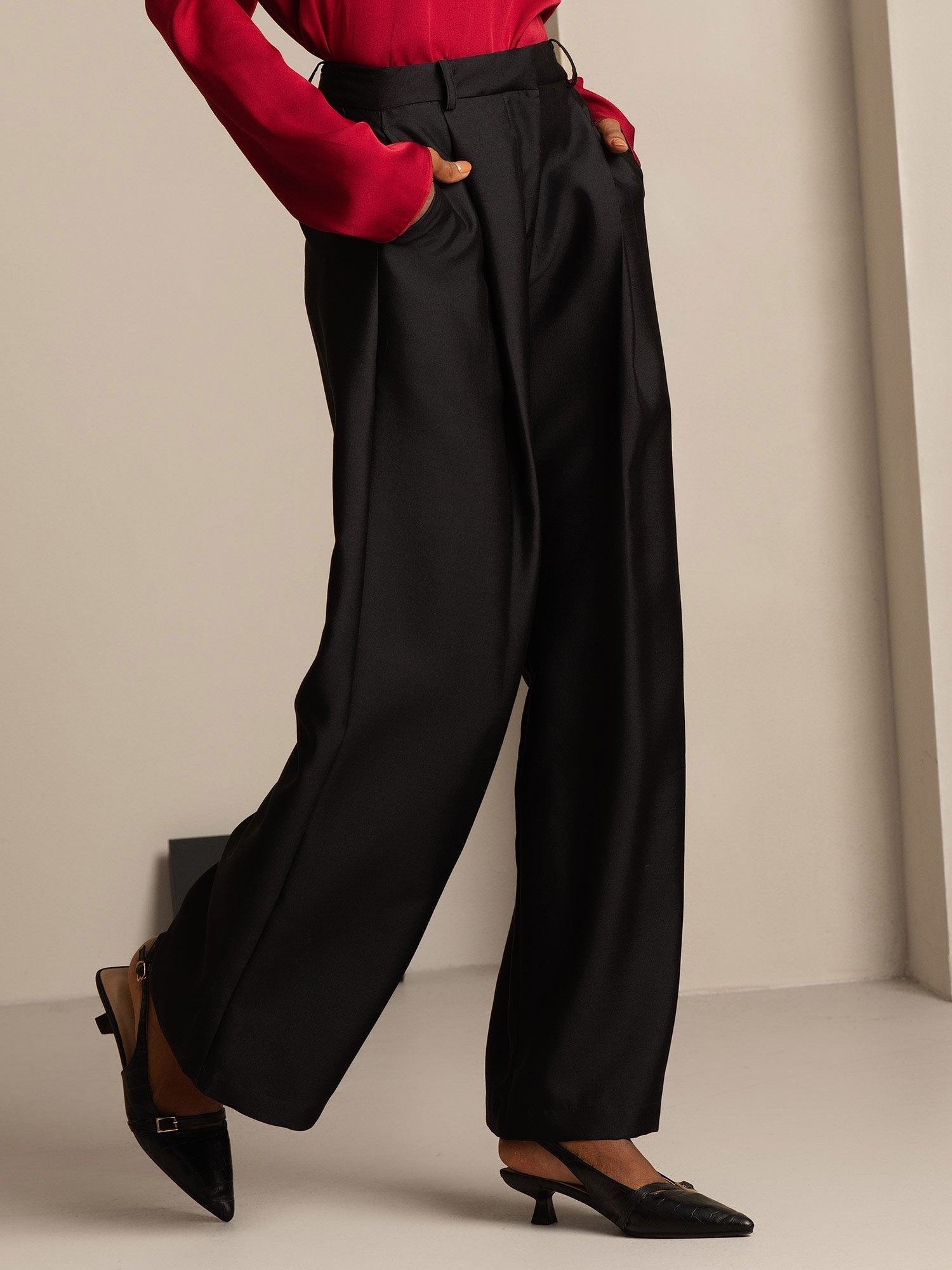 [Svart] SilkSilky-SE 32Momme Silk-Wool Blend Womens Pants 007,