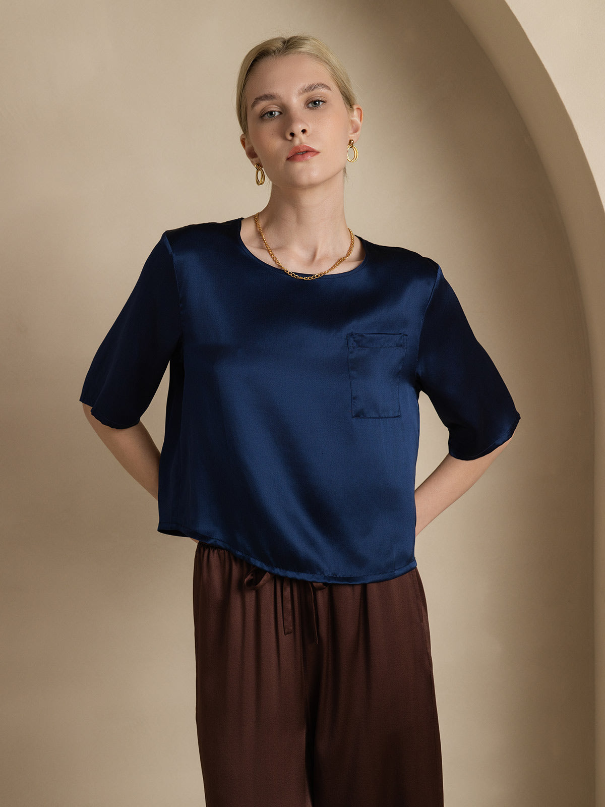 [Mörkblå] SilkSilky-SE Rent Silke Womens T-Shirt 001