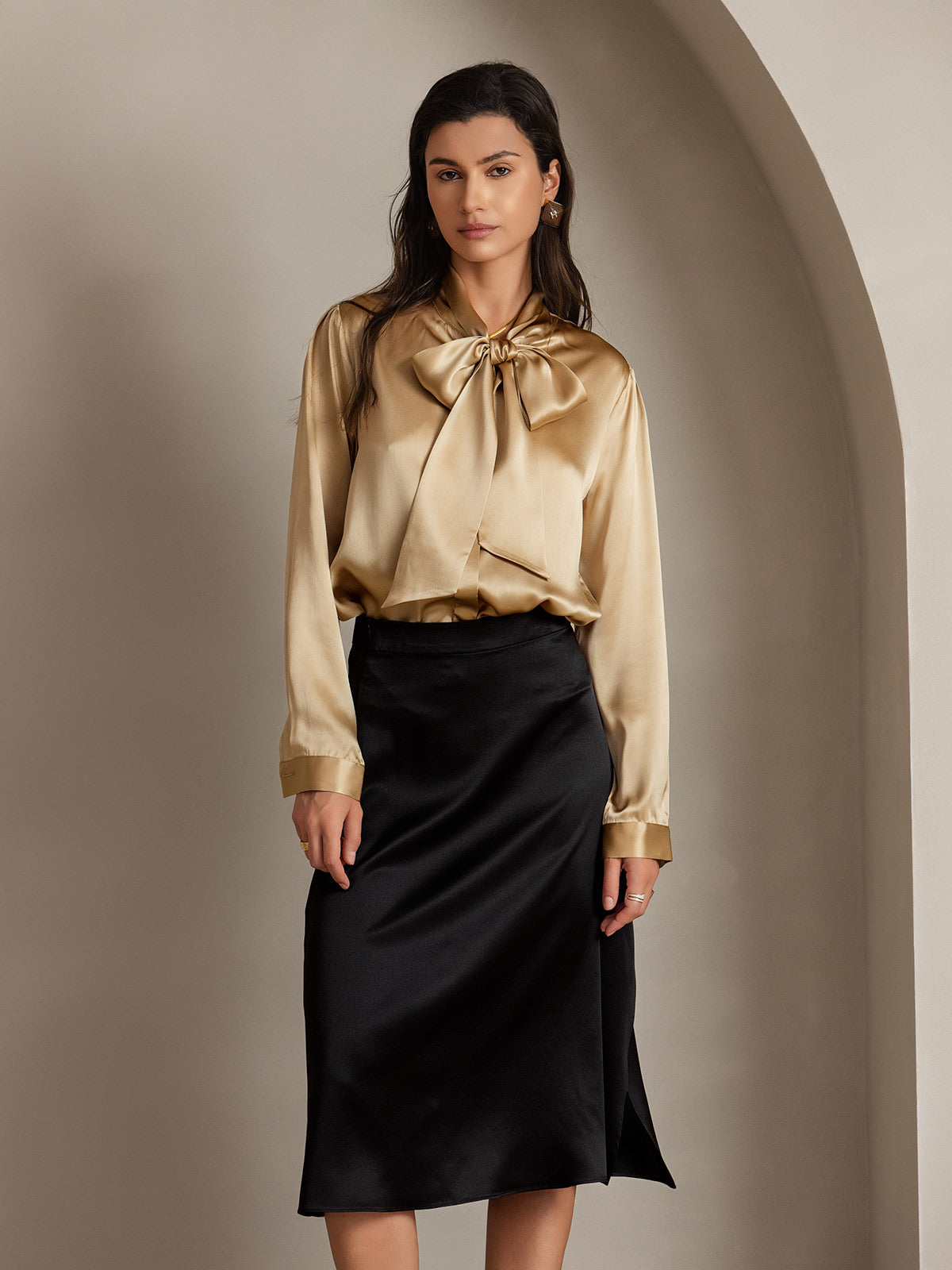[Svart] SilkSilky-SE 19Momme Silke Skirt 001