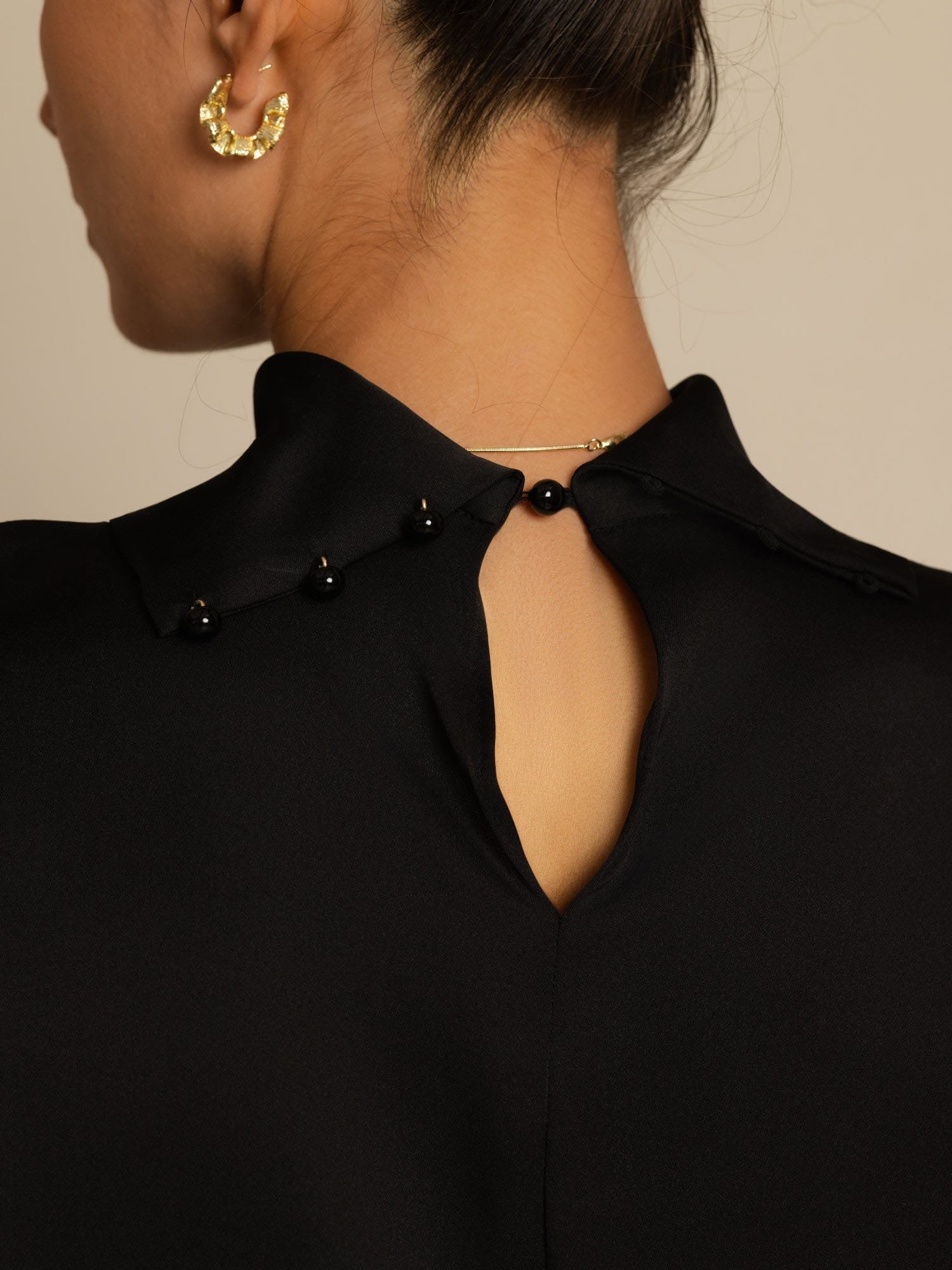 [Svart] SilkSilky-SE 19Momme Silke Lång Ärm Polotröja Dam T-Shirt 004