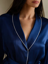 [Mörkblå] SilkSilky-SE Long Sleeve Shawl Collar Dam Pyjama 003