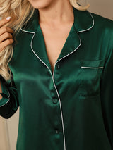 [Grön] SilkSilky-SE Long Sleeve Lapel Collar Dam Pyjama 007