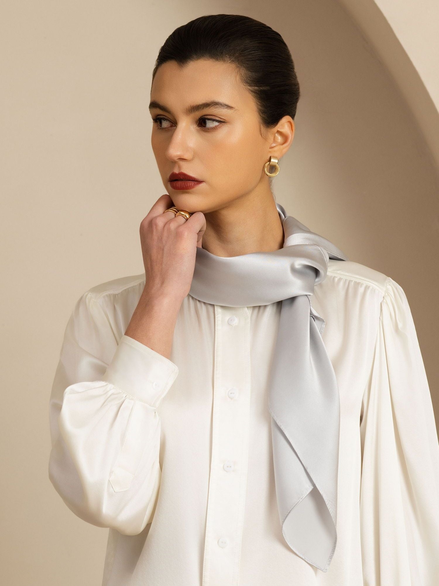 [Ljusgrå] SilkSilky-SE Pure Silk Scarf 001