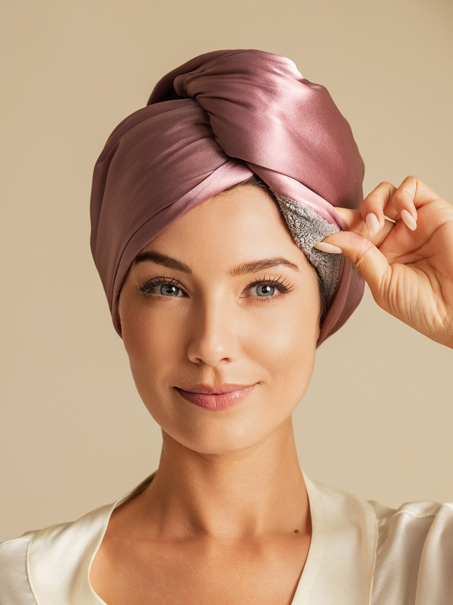 [Blek Mauve] SilkSilky-SE Rent Silke Hair Towel Wrap 001,