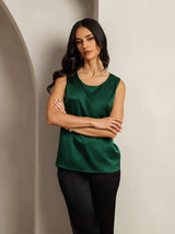 [Mörkgrön] SilkSilky-SE Sleeveless Round Neck Cami Toppar 006