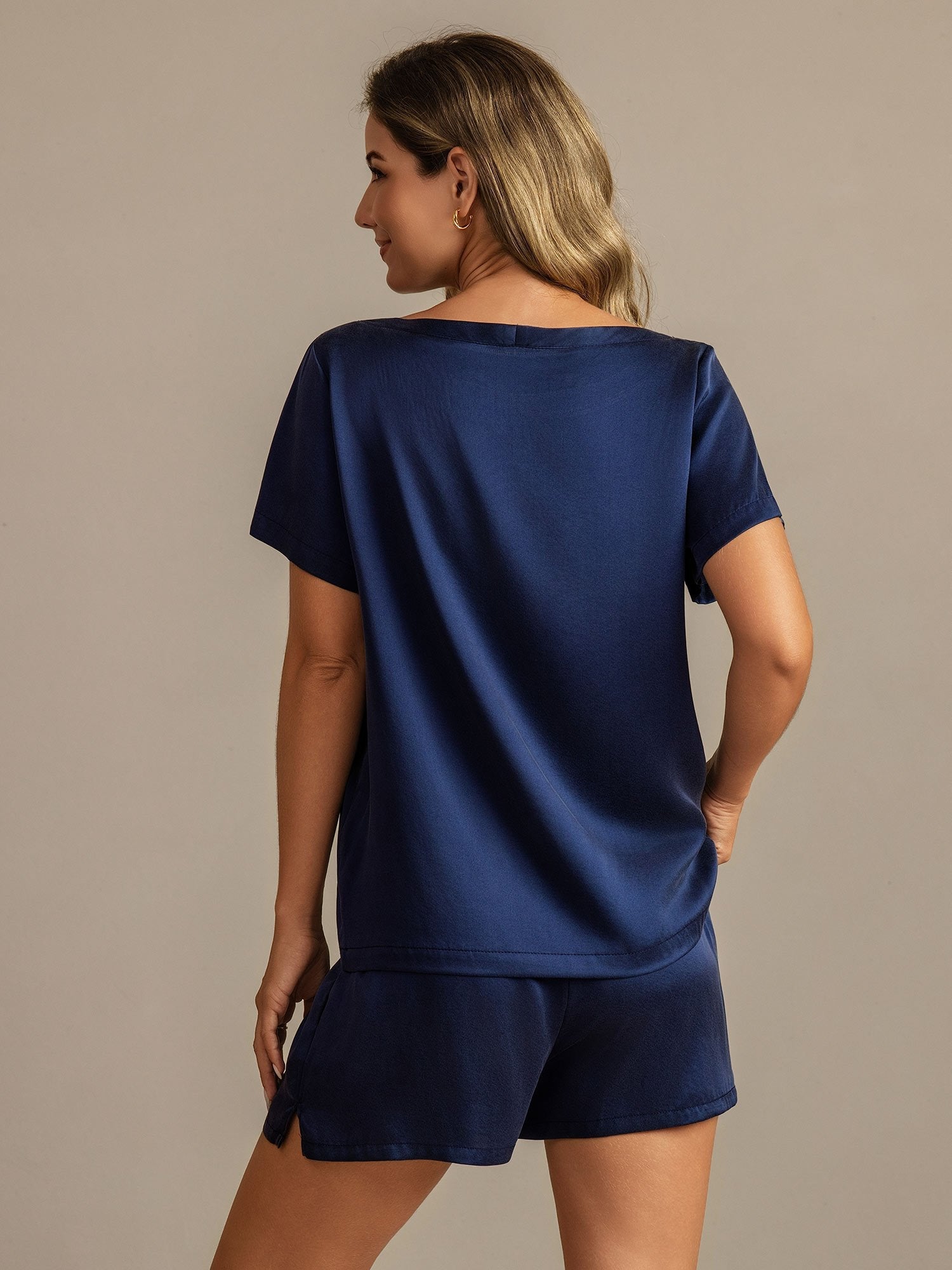 [Mörkblå] SilkSilky-SE 19Momme Silke Womens Pajamas 002,