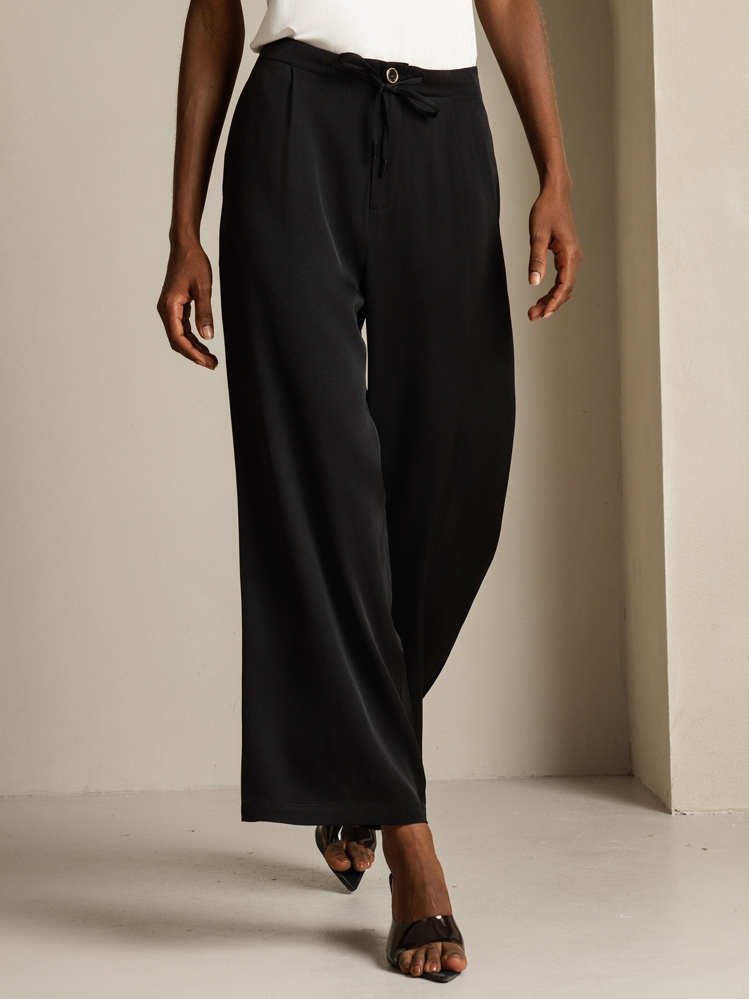 [Svart] SilkSilky-SE 19Momme Silke Womens Pants 003