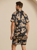 [Svart Drake] SilkSilky-SE Short Sleeve Notchkrage Herr Pyjama 002