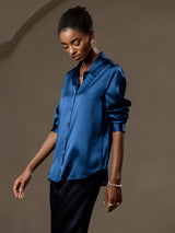 [Kungsblått] SilkSilky-SE Long Sleeve Lapel Collar Damskjorta 006