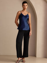 [Mörkblå] SilkSilky-SE Spaghetti Strap V Neck Cami Toppar 005