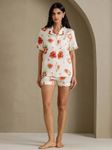[Vit Jordgubbe] SilkSilky-SE Short Sleeve Notch Collar Dam Pyjama 006