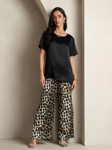 [Multi] SilkSilky-SE Rent Silke Kort Ärm Round Neck Dam Pyjama 007