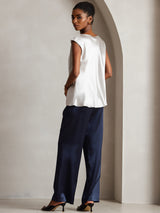 [Ljusgrå] SilkSilky-SE Cap Sleeve Cowl Neck Dam T-Shirt 004