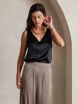 [Svart] SilkSilky-SE Sleeveless V Neck Cami Toppar 003