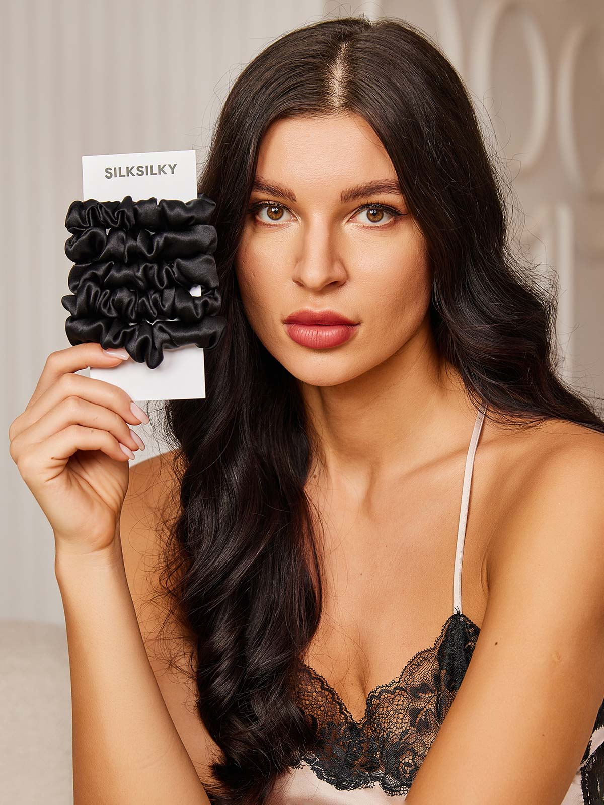 [Svart] SilkSilky-SE 19Momme Rent Silke Scrunchie 002