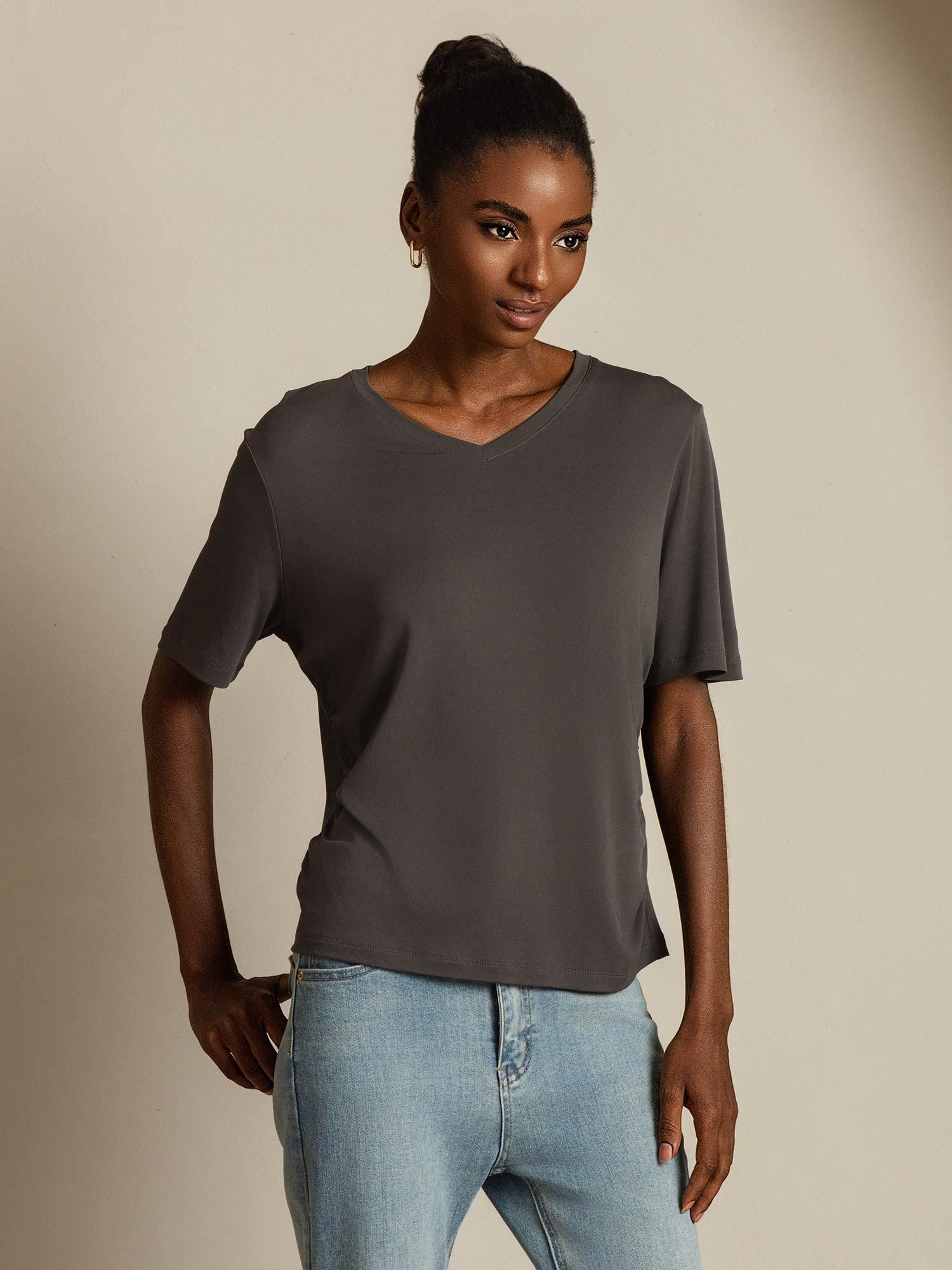 [Grå] SilkSilky-SE Rent Silke Womens T-Shirt 006
