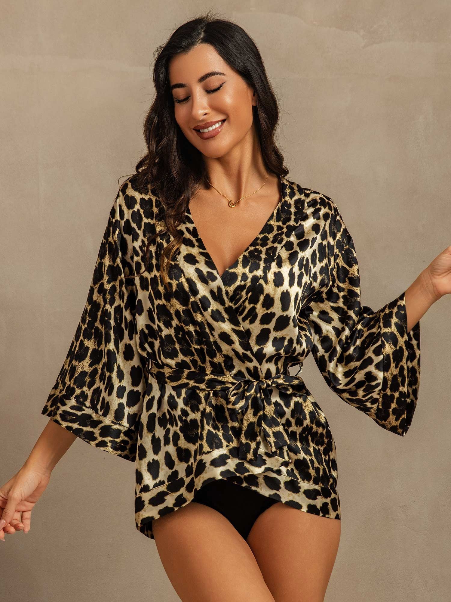 [Leopard] SilkSilky-SE 19Momme Silke Womens Robe 001,