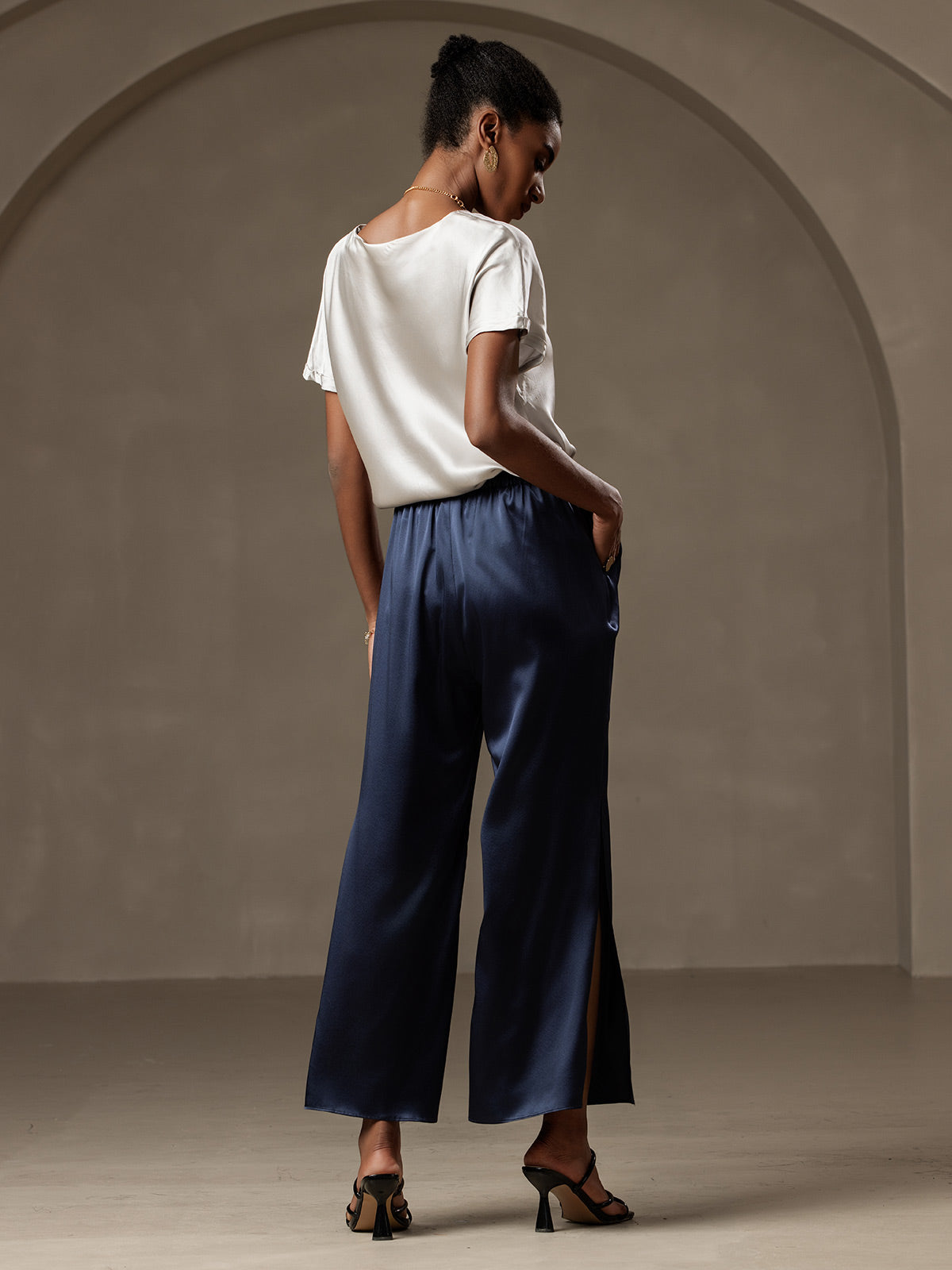 [Ljusgrå] SilkSilky-SE 19Momme Silke Womens T-Shirt 007,