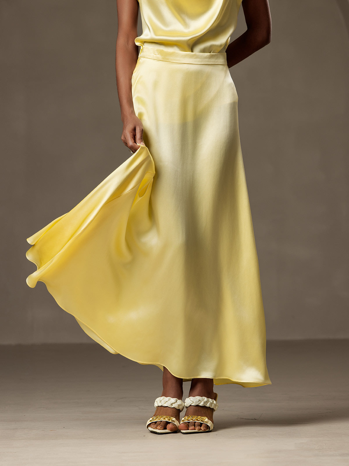 [Ljusgul] SilkSilky-SE 19Momme Silke Skirt 001
