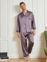 [Lila Grå] SilkSilky-SE Long Sleeve Lapel Collar Herr Pyjama 003