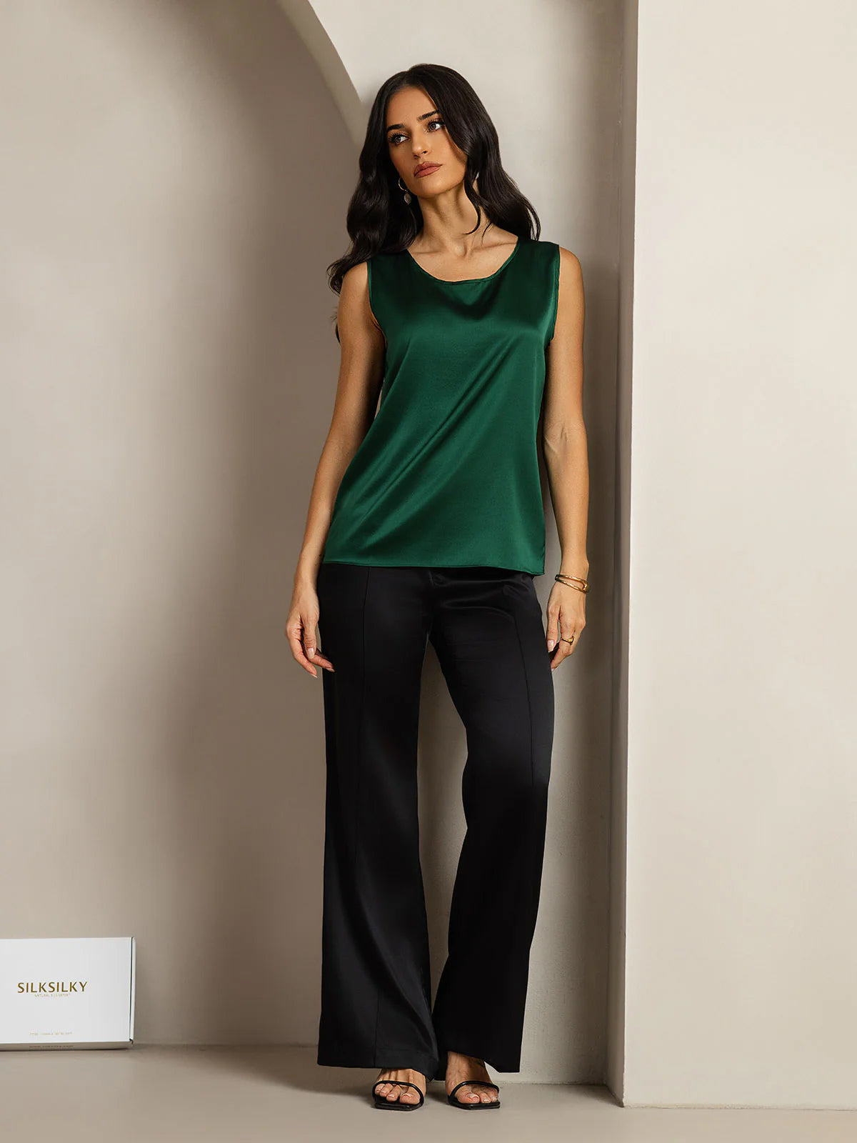 [Mörkgrön] SilkSilky-SE 19Momme Silke Camisoles 009,