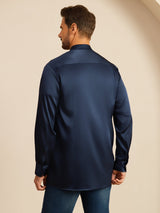 [Mörkblå] SilkSilky-SE Long Sleeve Stand Collar Herrskjorta 002