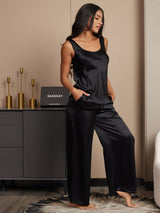 [Svart] SilkSilky-SE Ärmlös Fyrkantig Ringning Camisole Set 004