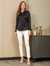 [Svart] SilkSilky-SE Long Sleeve Lapel Collar Damskjorta 005