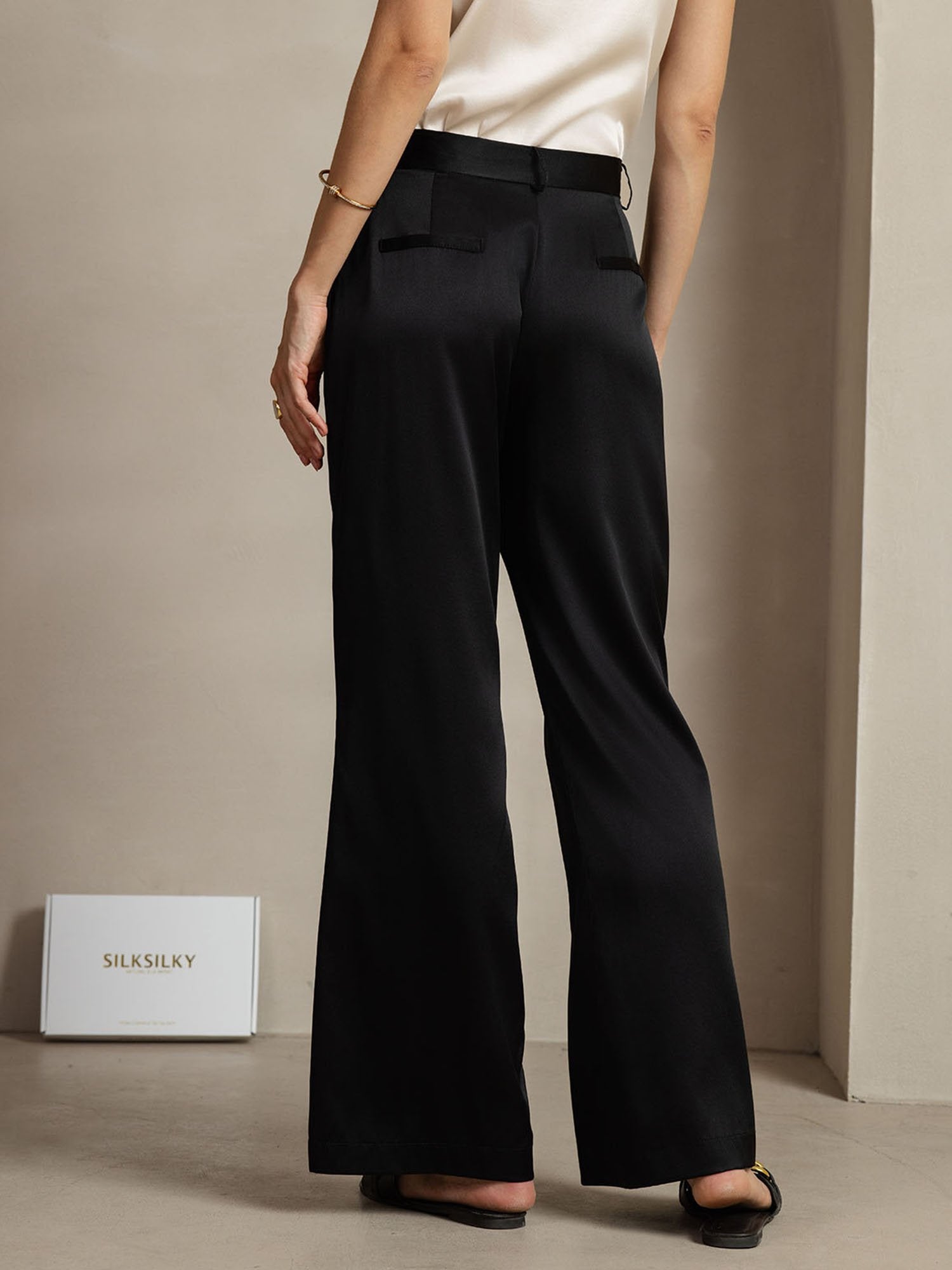 [Svart] SilkSilky-SE 19Momme Silke Womens Pants 002