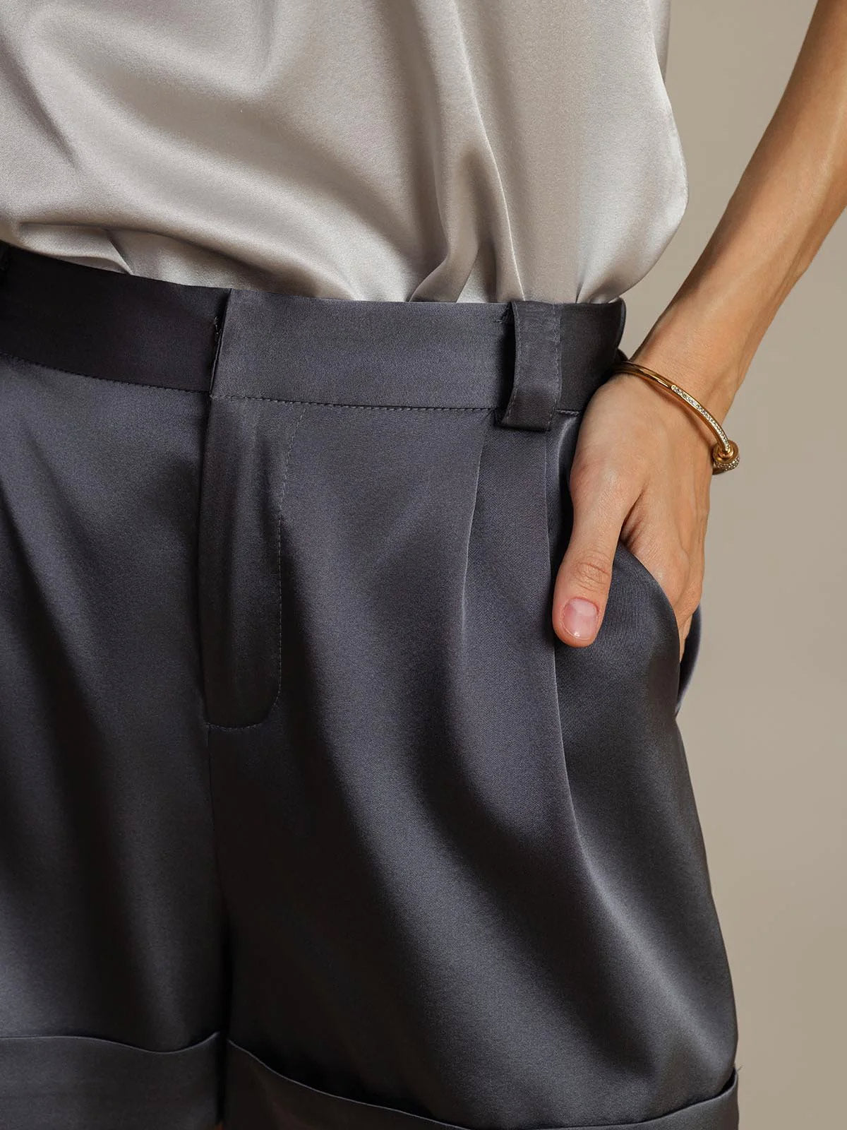 [Mörkgrå] SilkSilky-SE 19Momme Silke Womens Shorts 004