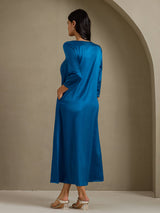 [Kungsblått] SilkSilky-SE 3/4 Sleeve Round Neck Klänning 002