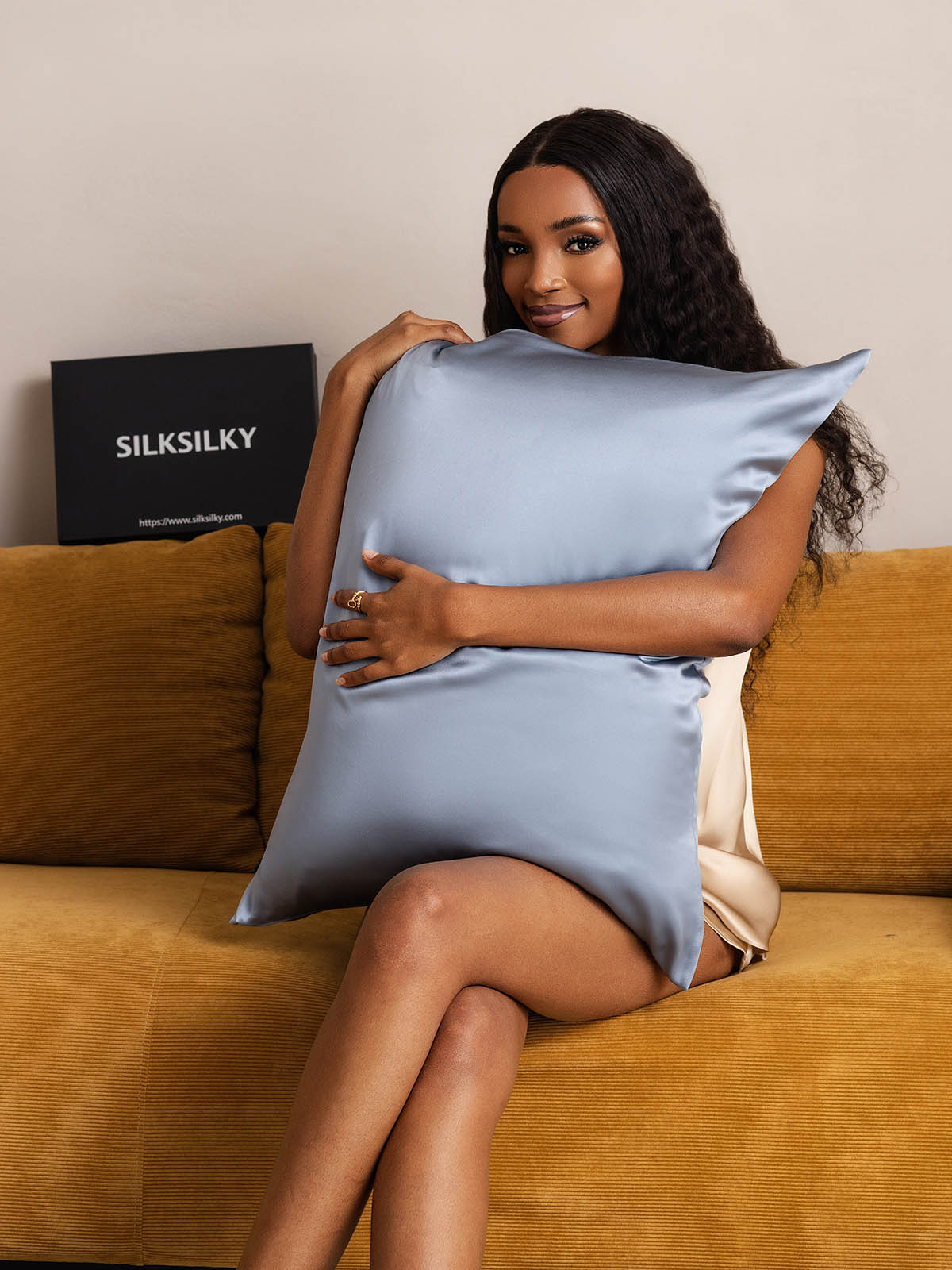 [Gråblå] SilkSilky-SE 19Momme Rent Silke Pillowcase 003