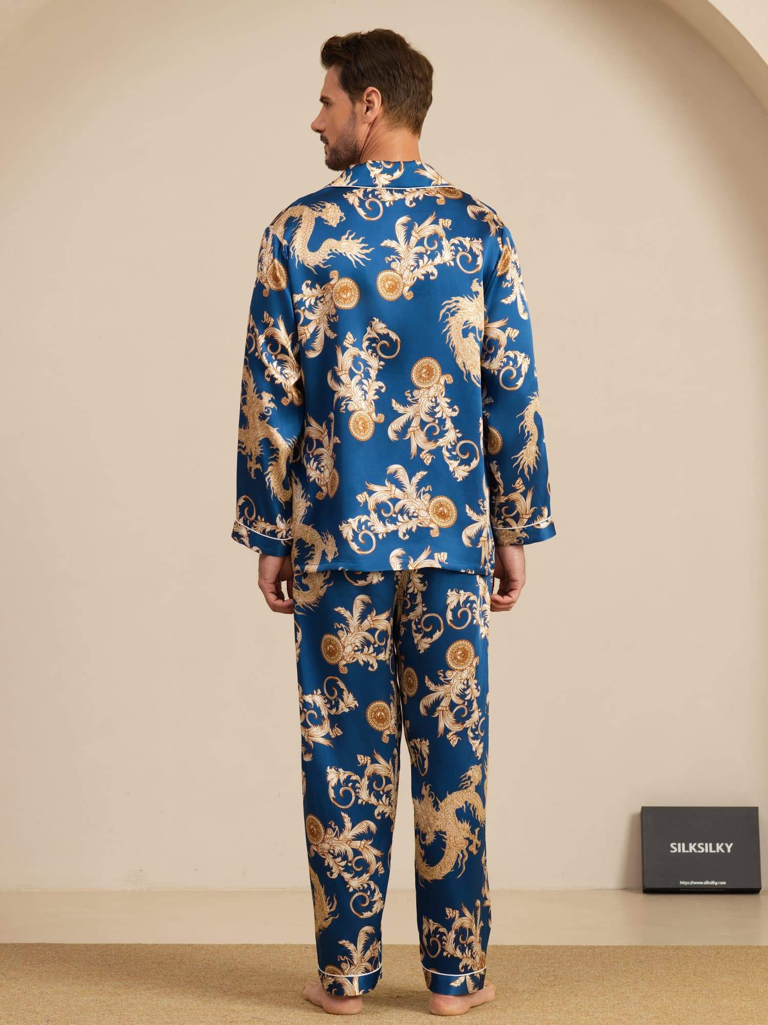 [Navy Drake] SilkSilky-SE Long Sleeve Notchkrage Herr Pyjama 002