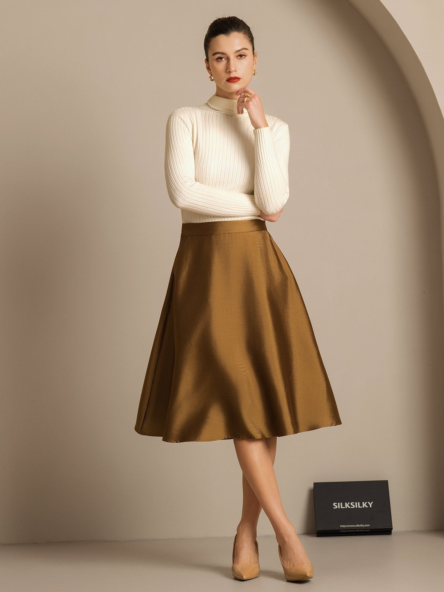 [Brons] SilkSilky-SE 32Momme Silk-Wool Blend Skirt 006,
